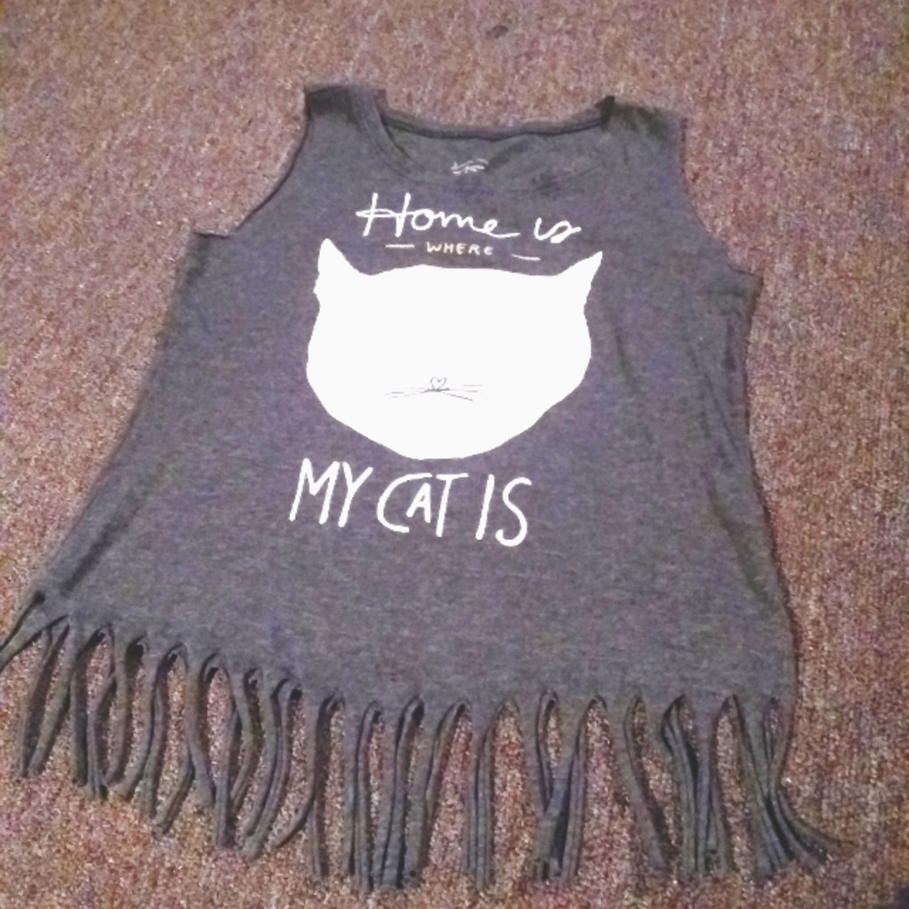 🔵 3/$30 Kitty Cat Graphic Shirt With Tassels